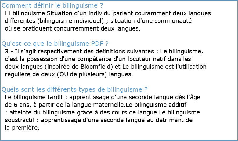 Définir le bilinguisme Catalogue des critères retenus pour la