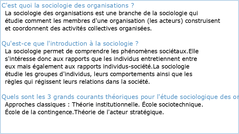 Introduction à la Sociologie des organisations