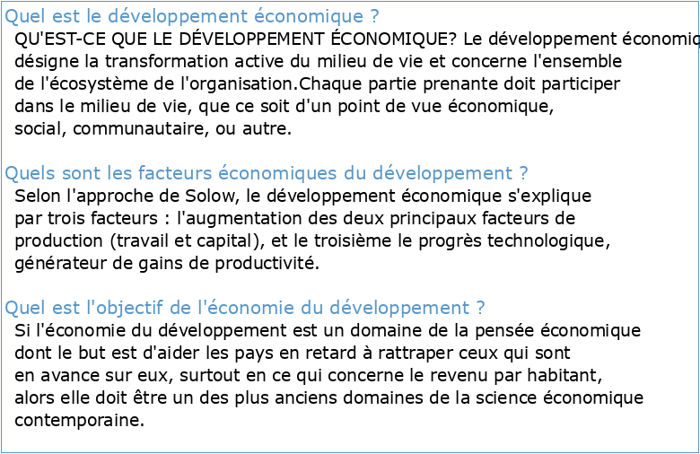 Le développement économique