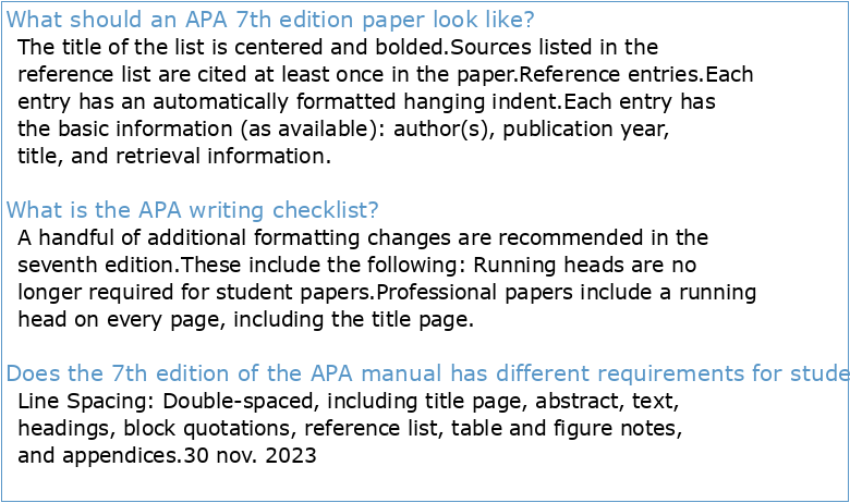 Publication Manual 7th Edition Student Paper Checklist