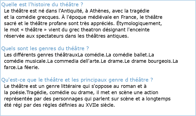 L'histoire du théâtre et de ses genres