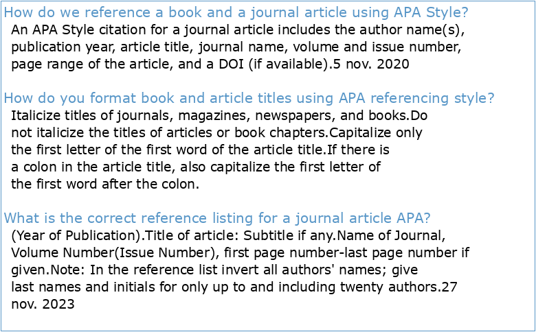 APA Style Reference Guide for Journal Articles Books and