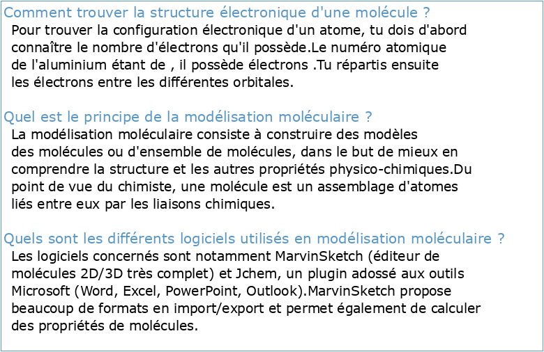 Modélisation de la structure électronique de molécules