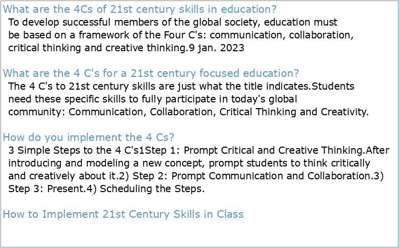 Implementing 4Cs as 21st Century Skills in Global Education