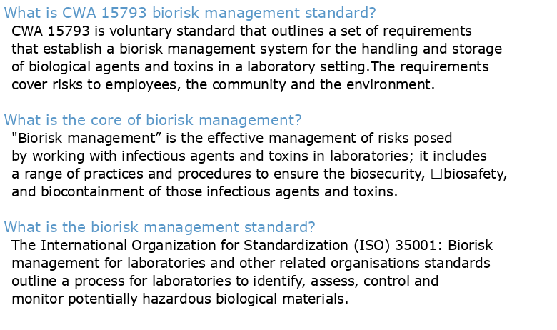 CWA 15793: When the Biorisk Management is the Core of a Facility