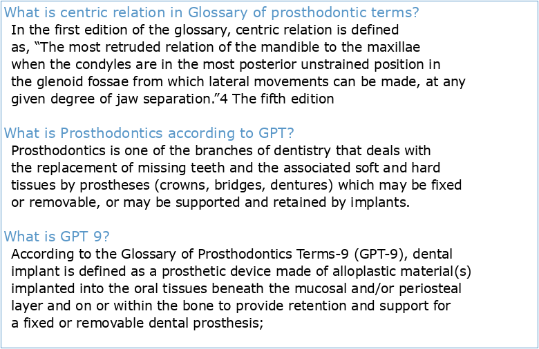 The Glossary of Prosthodontic Terms Editorial Staff Preface to the