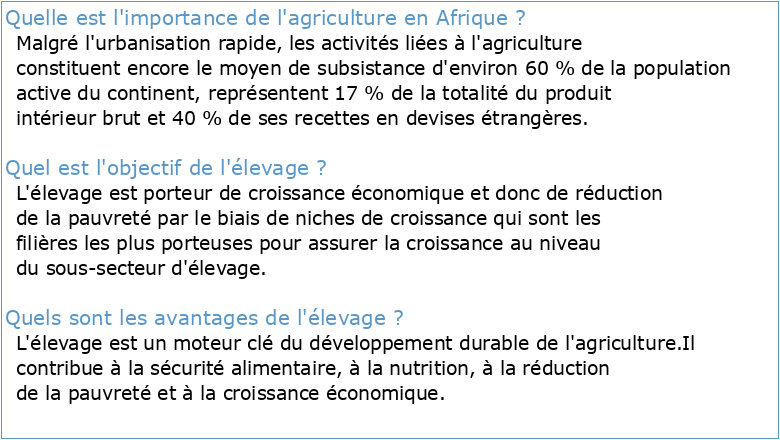 Le rôle de l'élevage dans l'agriculture africaine