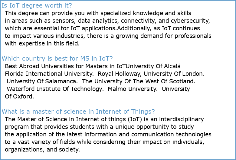 Master of Science in Internet of Things: (MSc in IoT:ECS)