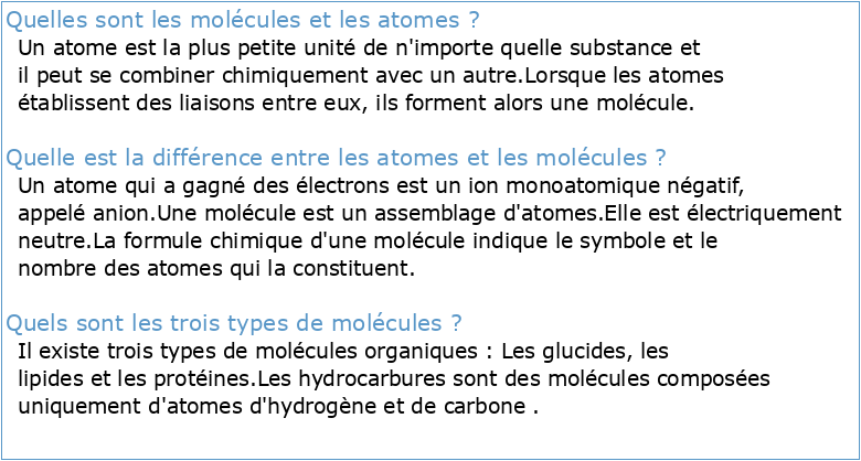 Chapitre 3: Les molécules et les atomes