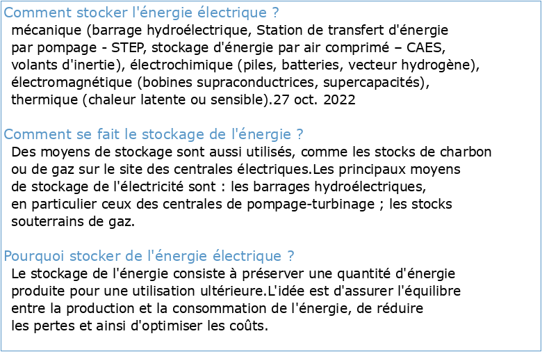 Introduction au stockage de l'énergie électrique