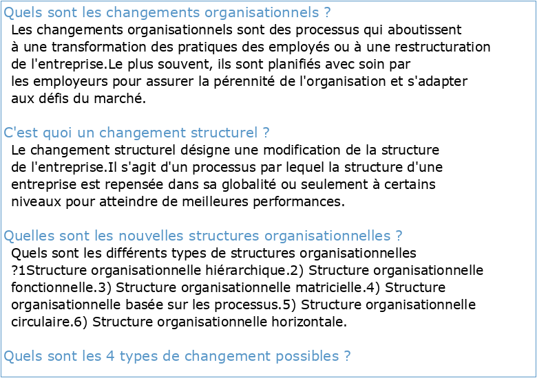Changements organisationnels impliquant une évolution structurelle