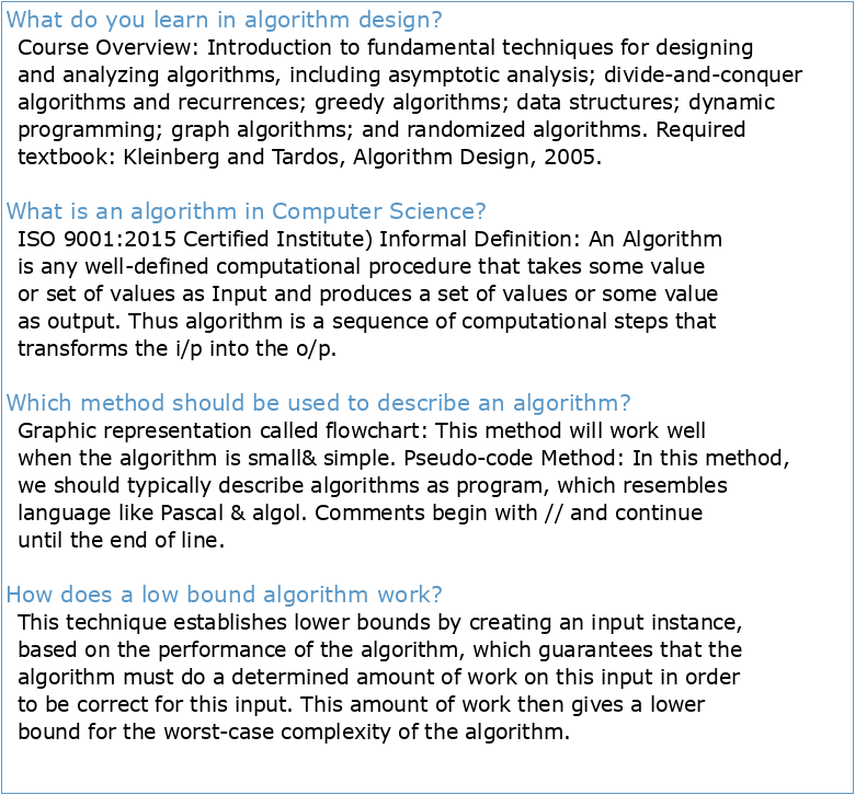 Lecture Notes on Design and analysis of algorithms