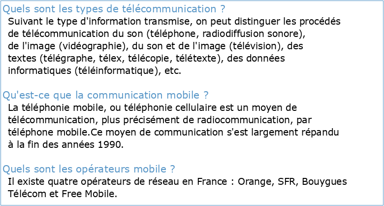 Télécommunications Fixes et Mobiles