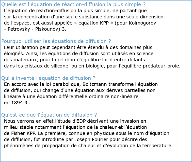 Comprendre les équations de diffusion et de réaction/diffusion