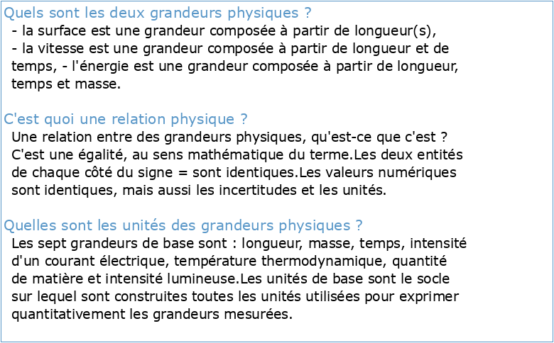 Introduction : I1 Grandeurs et unités physiques I 2 Relation entre