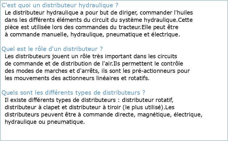 Distribution hydraulique