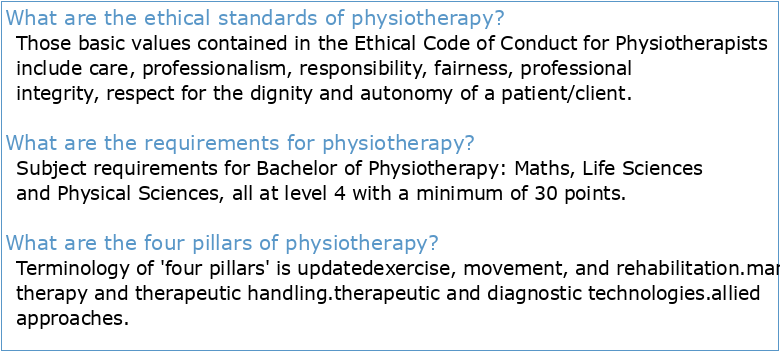 Standards for Physiotherapy Services