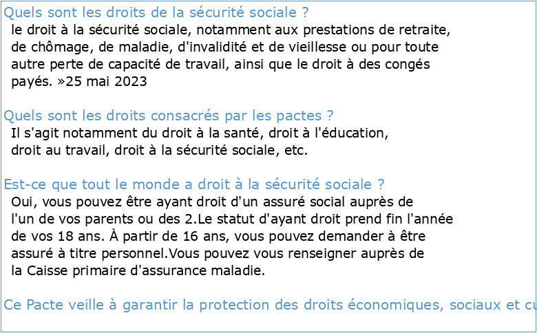 le droit à la sécurité sociale (art 9 du Pacte)