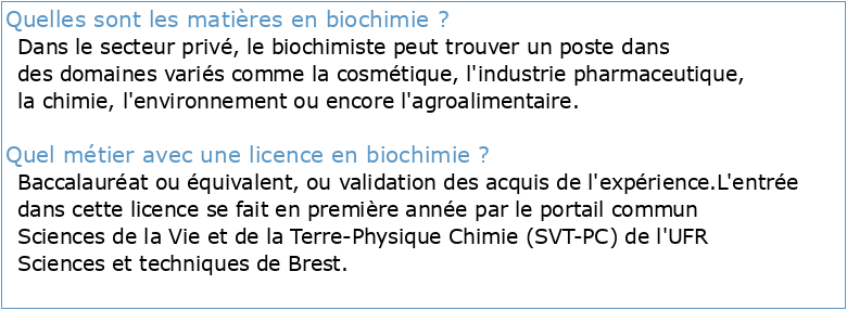 SYLLABUS LICENCE Mention Sciences de la vie L3 Biochimie