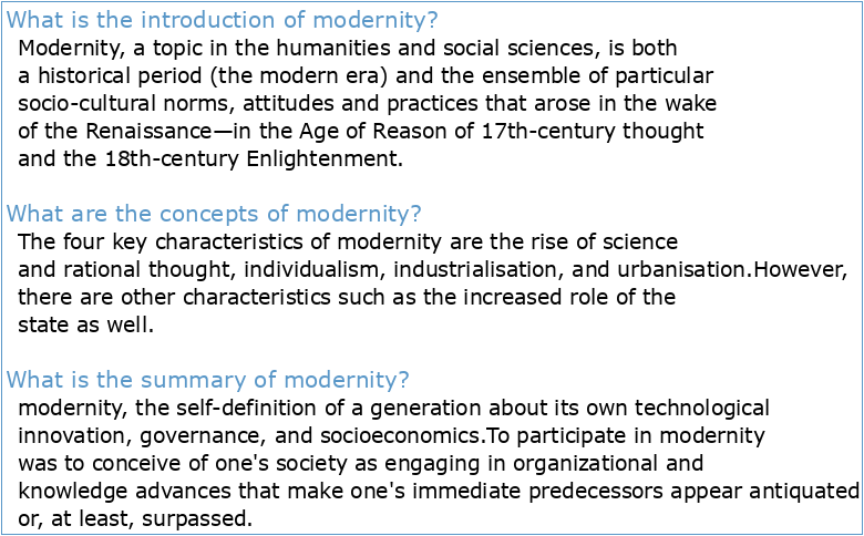 INTRODUCTION TO MODERNITY