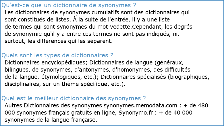 Les dictionnaires de synonymes : une typologie évoluant avec le