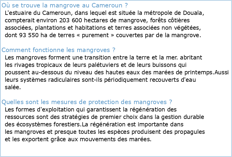 LES MANGROVES DU CAMEROUN: ETAT DE LIEUX ET GESTION