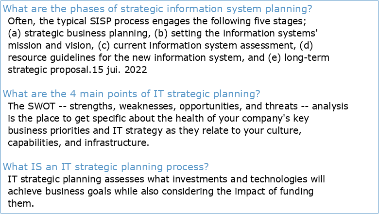 Strategic Planning ofInformation Systems