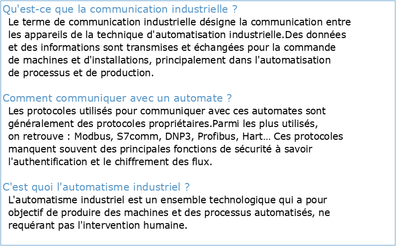 Communication industrielle pour l'automatisation