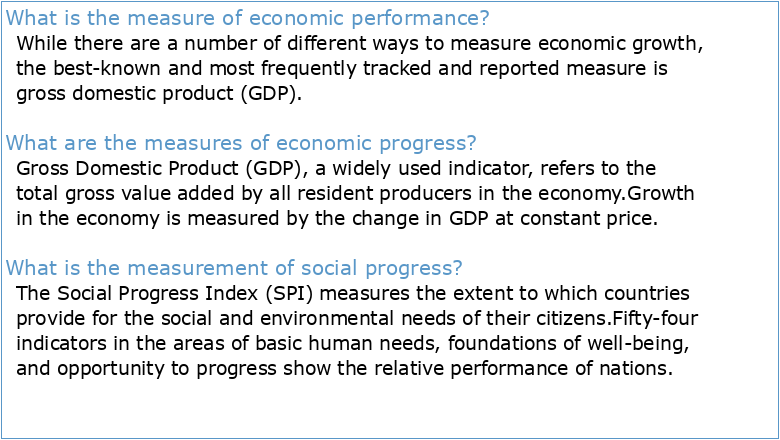 The Measurement of Economic Performance and Social Progress