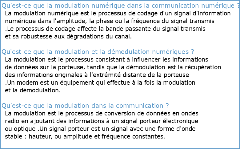 Communuications Numériques chapitre 2 Modulations numériques