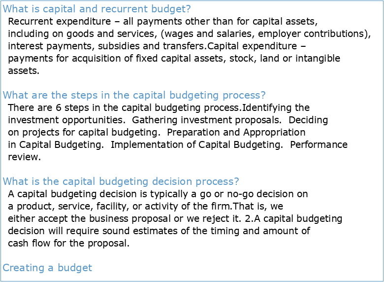 Capital and Recurrent integration in the Budget Preparation Process