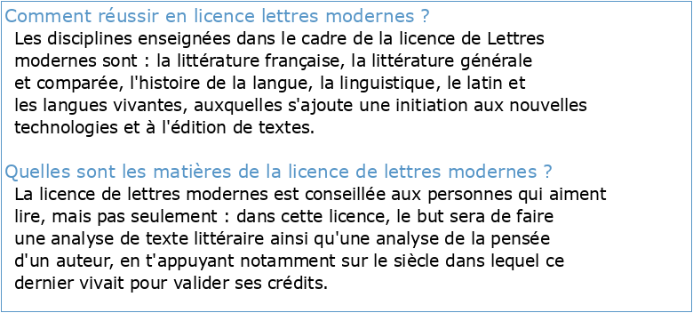 Licence Lettres modernes 2 année 2023-2024 semestre A