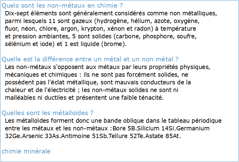Chimie minérale systématique I Non-métaux et métalloïdes