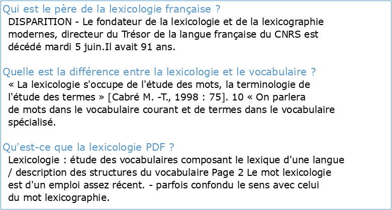 Initiation à la lexicologie française