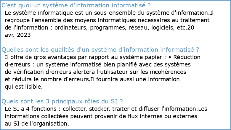 Le système d'information informatisé