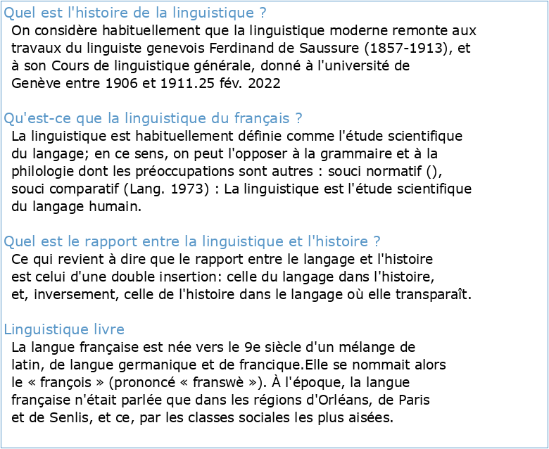 La linguistique française et son histoire