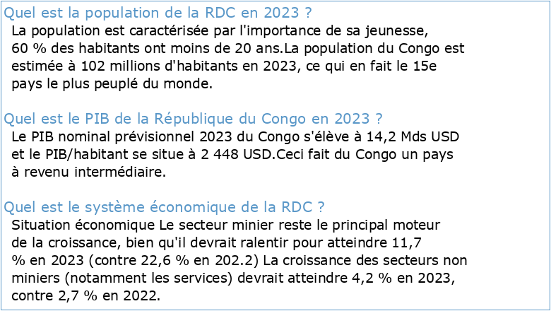 République démocratique du Congo : profil macro
