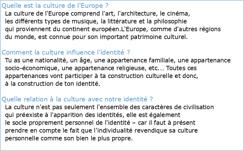 La culture les villes et l'identité en Europe