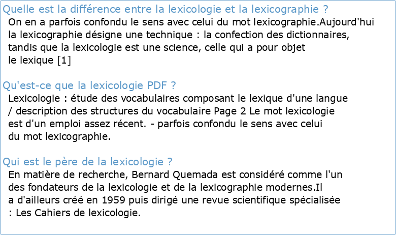 Cours de lexicologie et lexicographie pdf