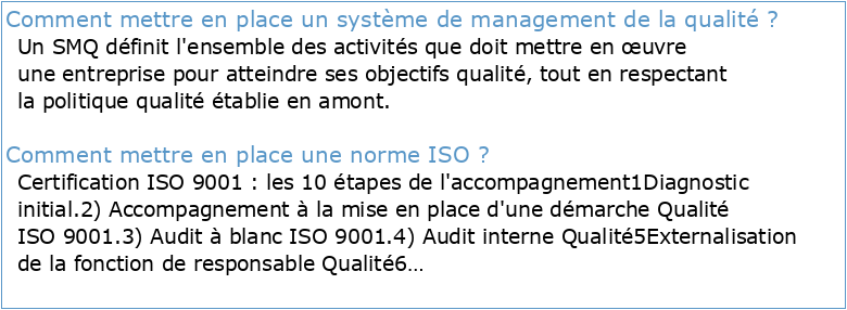 La mise en place d'un système de management de la qualité (ISO