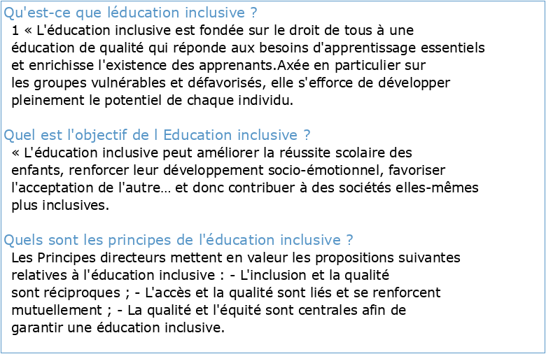 Vers une « Education Inclusive »