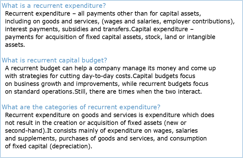Recurrent Expenditure Requirements of Capital Projects
