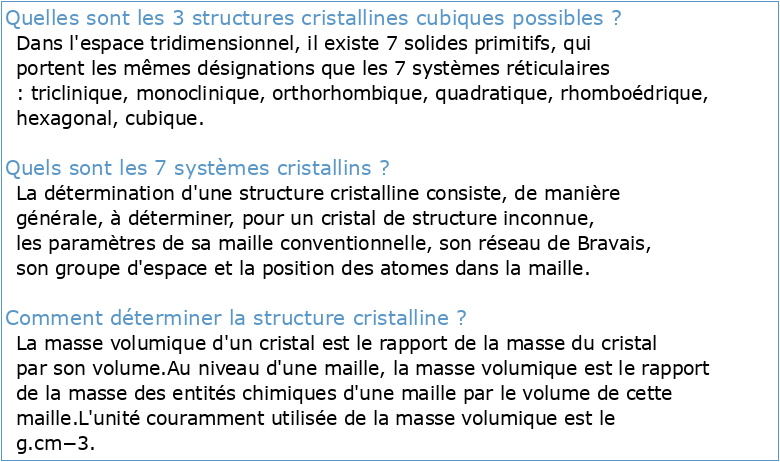 CM3 Chimie 3 Architecture de la Matière 3 – Cristallographie