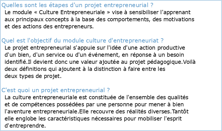 Manuel pédagogique du module « Projet entrepreneurial