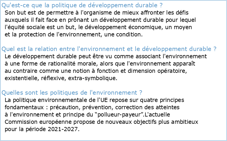Politique relative à l'environnement et au développement durable