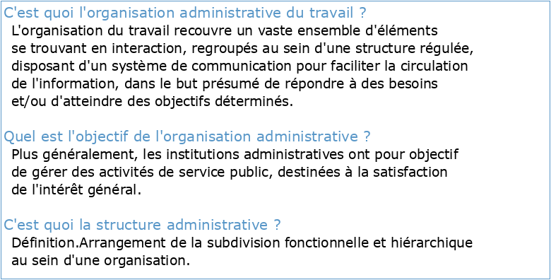 Lorganisation administrative