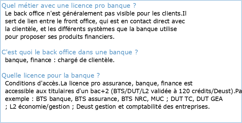 Licence Professionnelle Back Office Bancaire