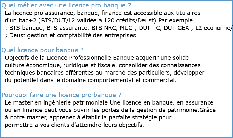 Licence professionnelle Banque assurance finance