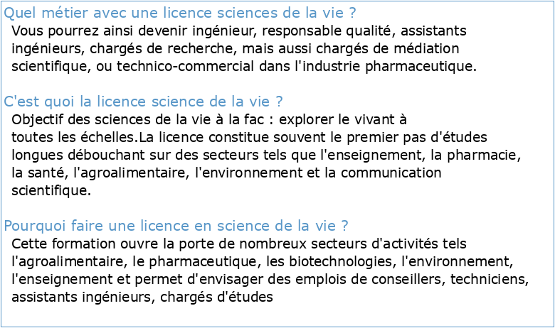 Licence Sciences de la Vie