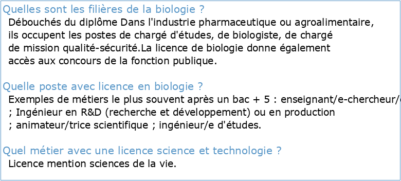 Licence Sciences et Technologies Parcours Biologie et